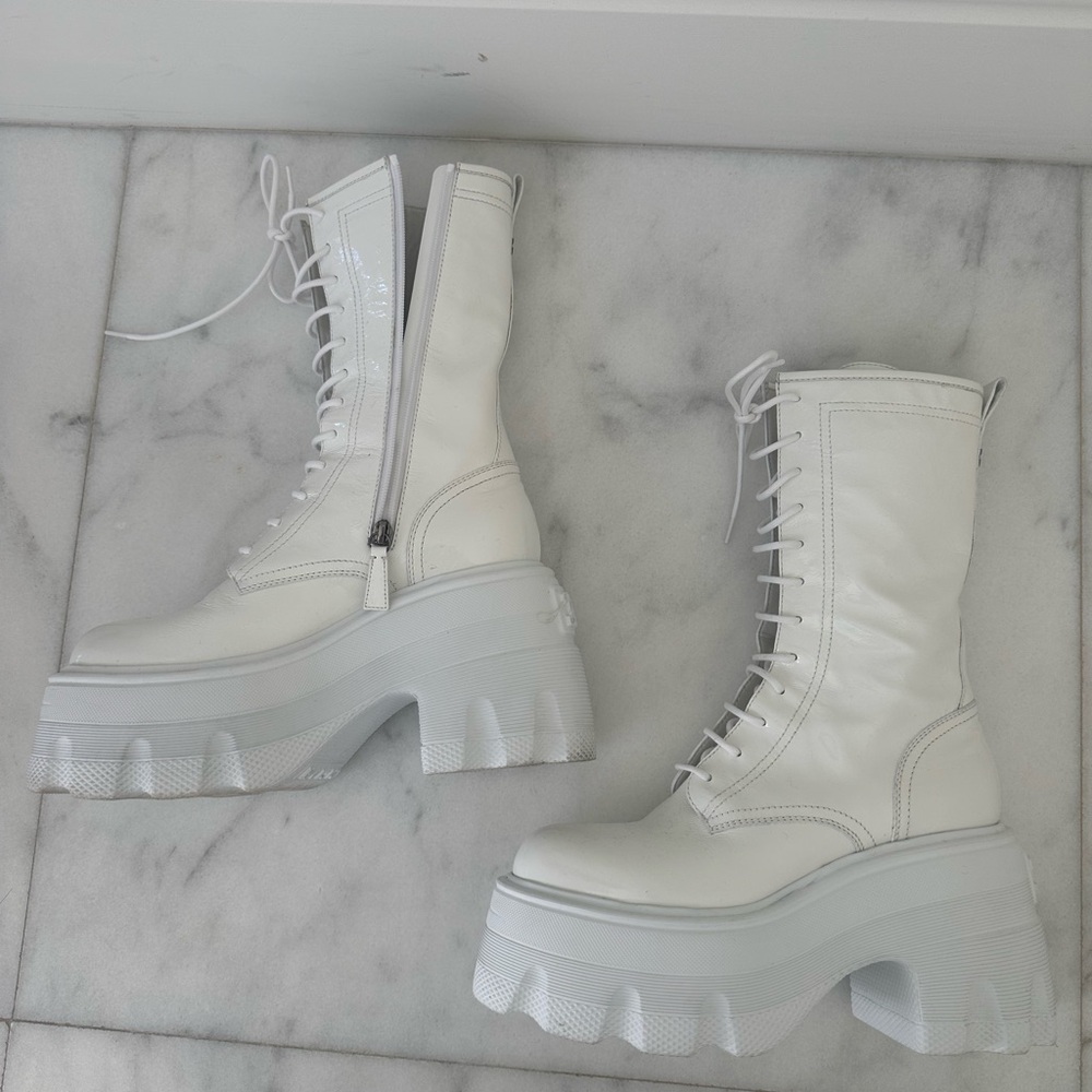 Casadei White Platform Lace-Up Combat Boots